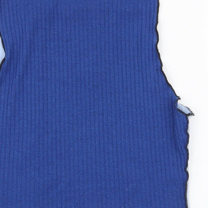 SheIn Womens Blue Striped Polyester Cropped Tank Size M Round Neck