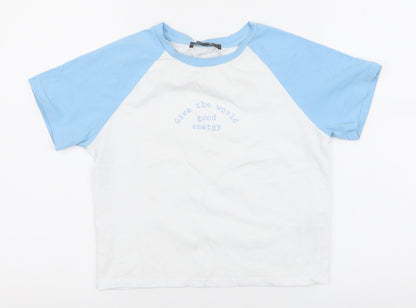 Primark Womens White  Cotton Cropped T-Shirt Size M Round Neck