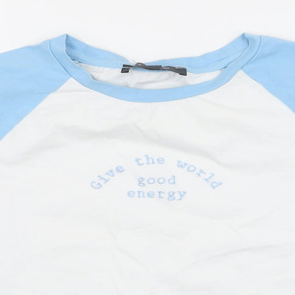 Primark Womens White  Cotton Cropped T-Shirt Size M Round Neck