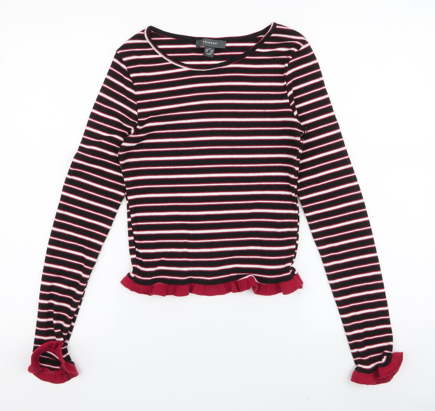 Primark Womens Multicoloured Striped Polyester Jersey T-Shirt Size XS High Neck