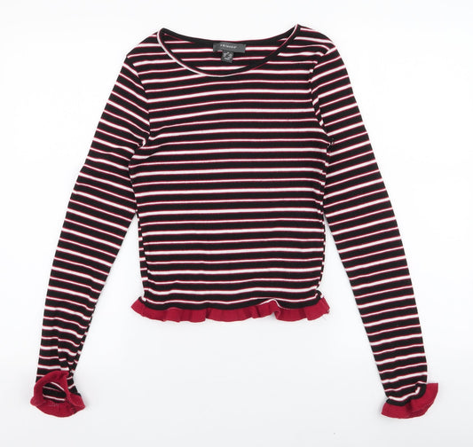 Primark Womens Multicoloured Striped Polyester Jersey T-Shirt Size XS High Neck