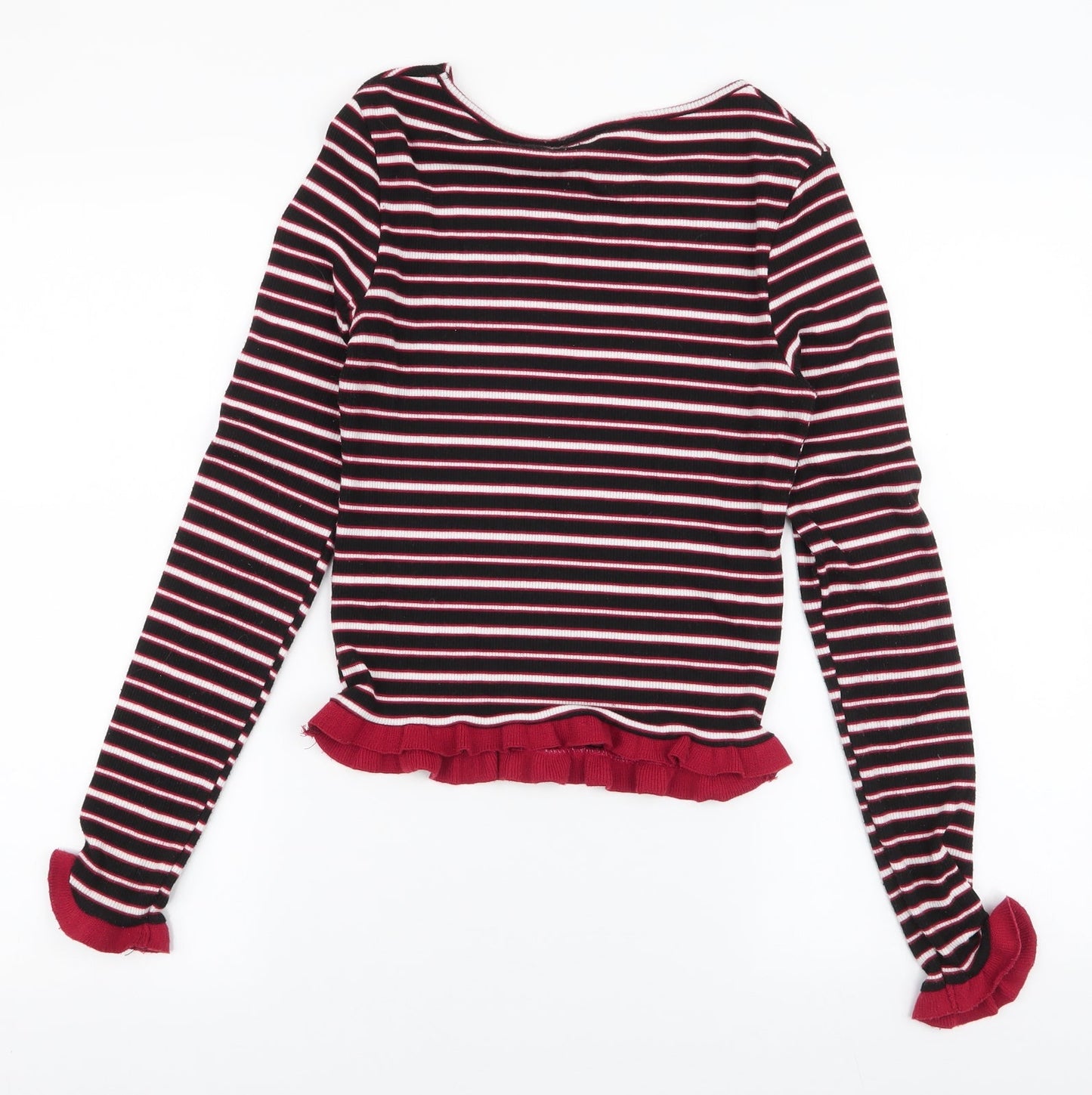 Primark Womens Multicoloured Striped Polyester Jersey T-Shirt Size XS High Neck