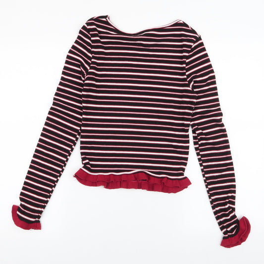 Primark Womens Multicoloured Striped Polyester Jersey T-Shirt Size XS High Neck