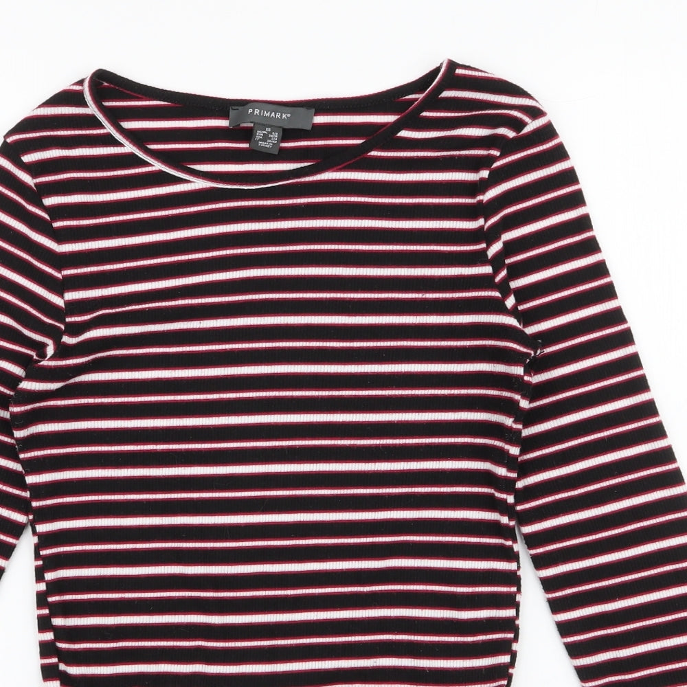 Primark Womens Multicoloured Striped Polyester Jersey T-Shirt Size XS High Neck