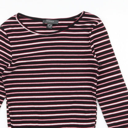 Primark Womens Multicoloured Striped Polyester Jersey T-Shirt Size XS High Neck