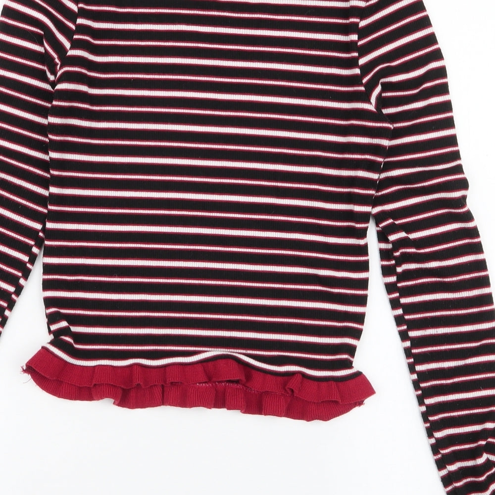 Primark Womens Multicoloured Striped Polyester Jersey T-Shirt Size XS High Neck