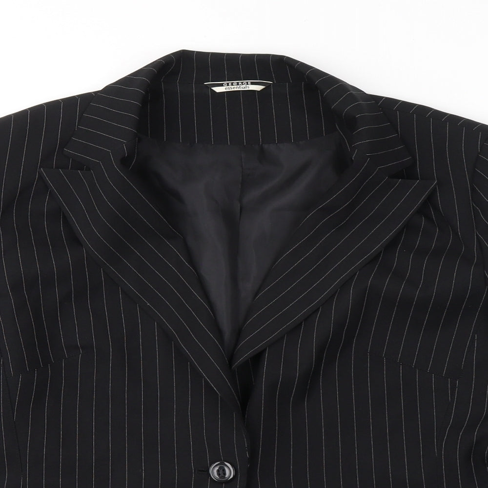George Womens Black Striped  Jacket Blazer Size 14  Button