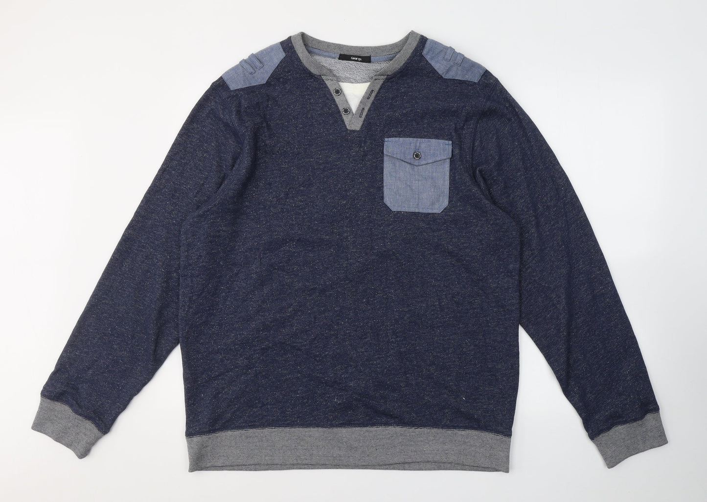 George Mens Blue  Cotton Pullover Sweatshirt Size L