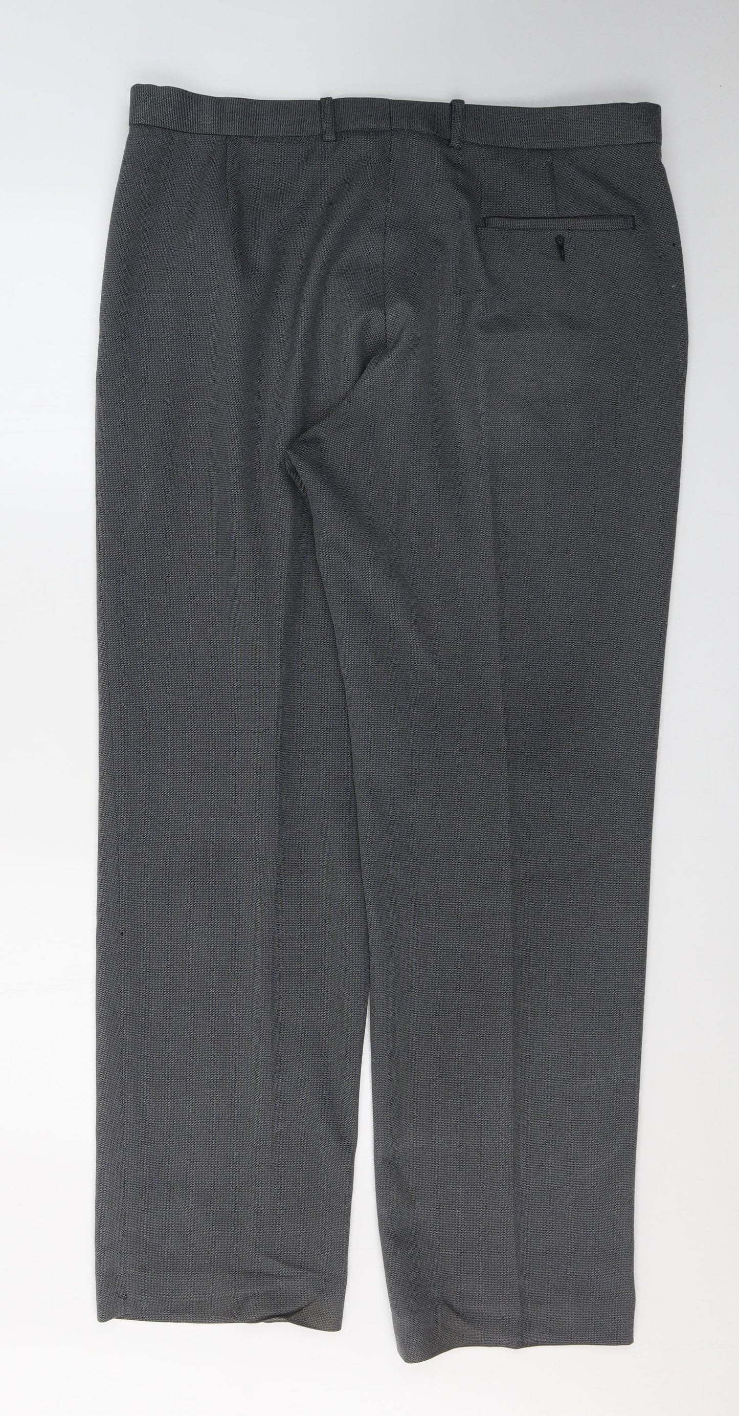 Marks and Spencer Mens Grey  Polyester Trousers  Size 36 in L32 in Regular Button