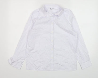 Additional front view of Marks & Spencer boys’ white polyester basic button-up, size 13-14, years collared button