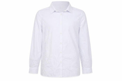 Front view of Marks & Spencer boys’ white polyester basic button-up, size 13-14, years collared button