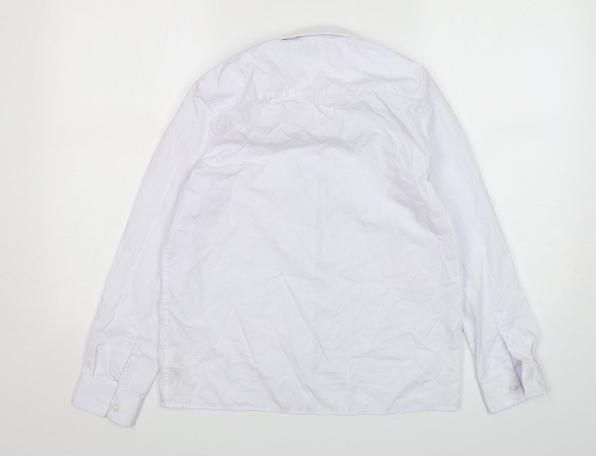 Back view of Marks & Spencer boys’ white polyester basic button-up, size 13-14, years collared button