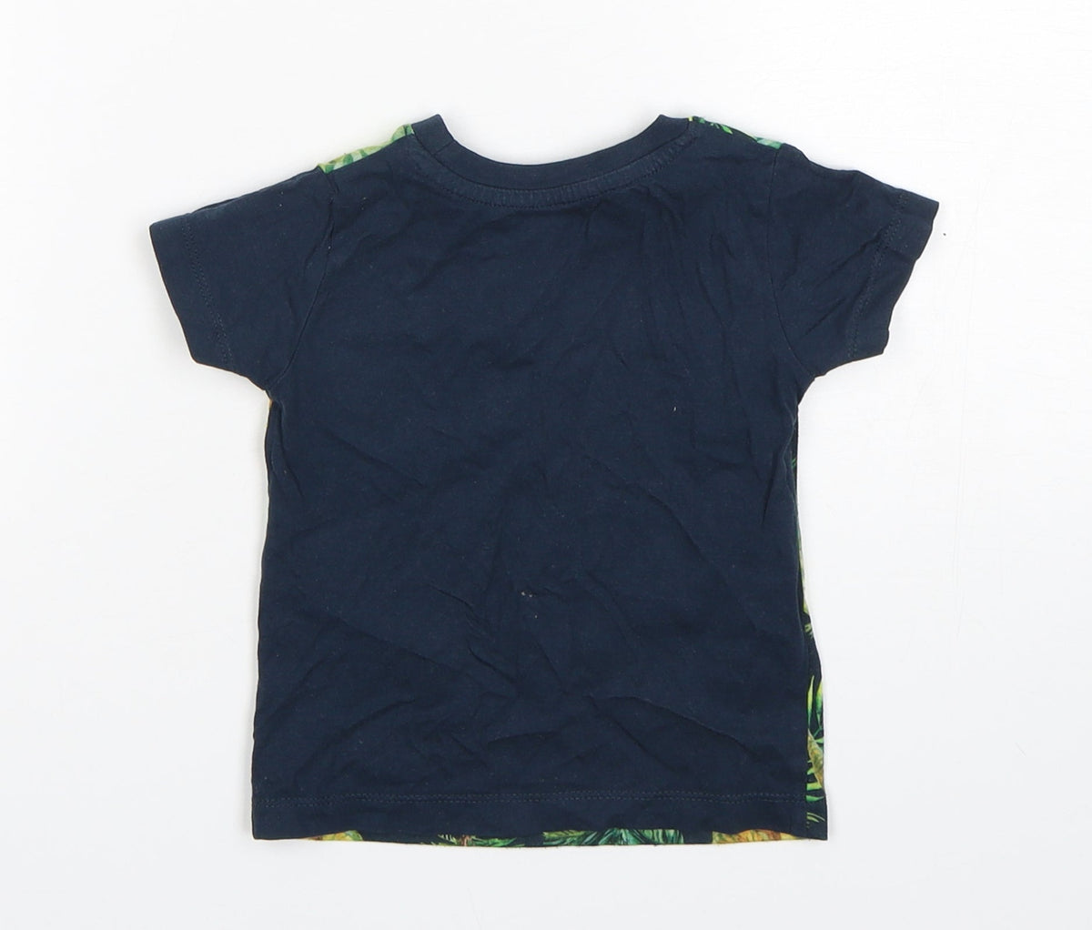 Back view of Matalan boys’ multicoloured floral polyester basic t-shirt, size 9-12, months round neck pullover - dinosaur