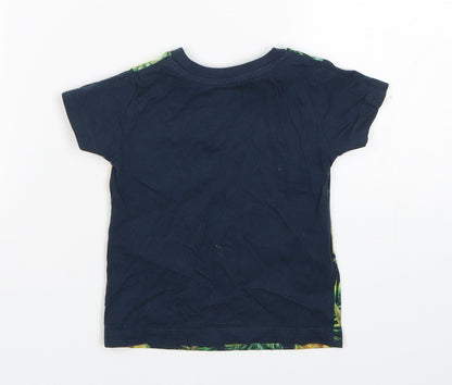 Back view of Matalan boys’ multicoloured floral polyester basic t-shirt, size 9-12, months round neck pullover - dinosaur