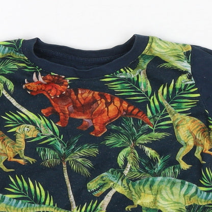 Close-up detail of Matalan boys’ multicoloured floral polyester basic t-shirt, months round neck pullover - dinosaur