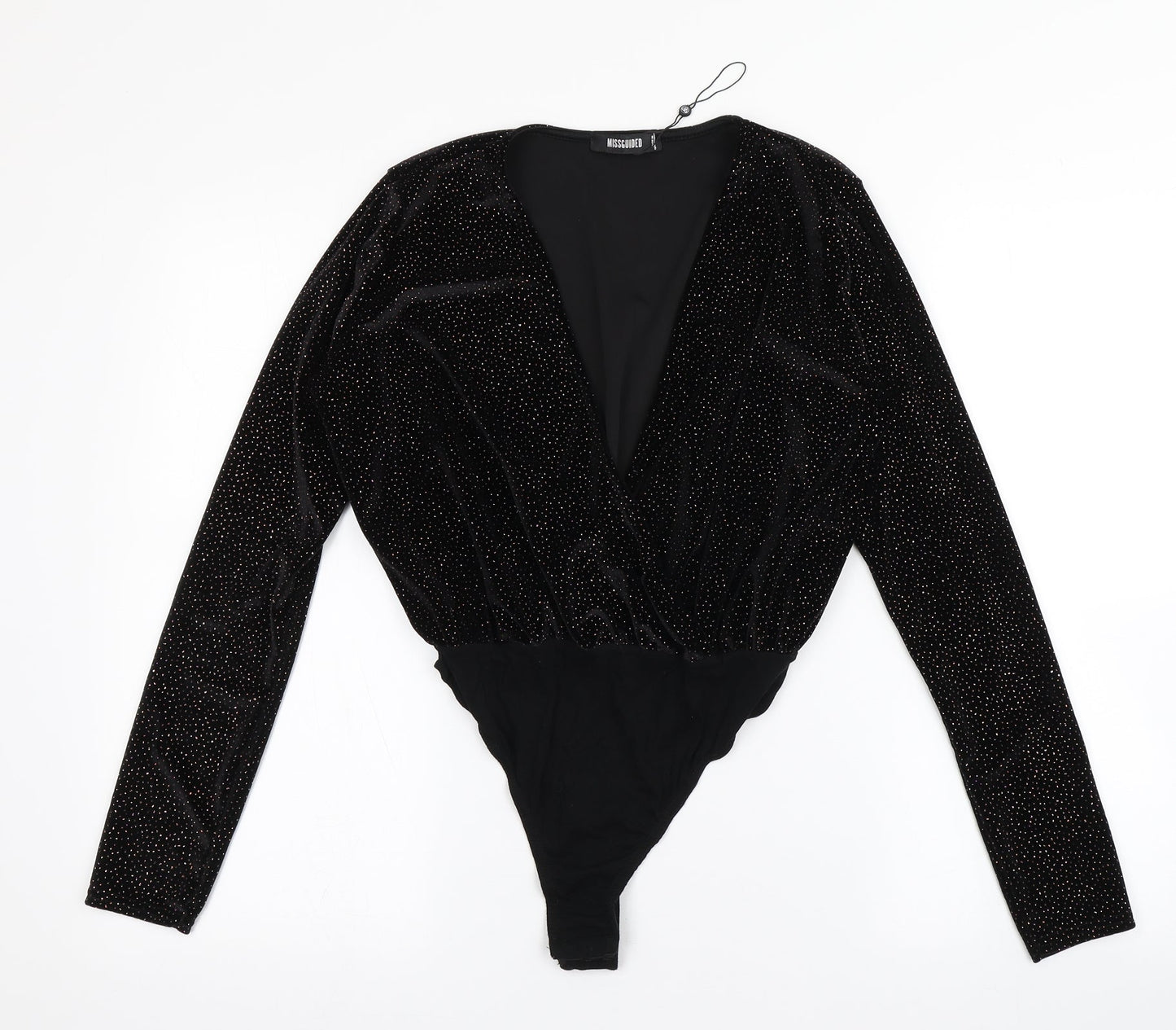 Missguided Womens Black  Polyester Bodysuit One-Piece Size 10  Snap
