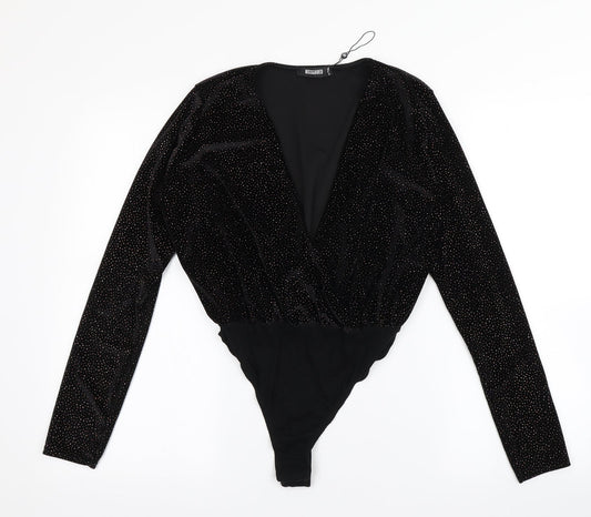 Missguided Womens Black  Polyester Bodysuit One-Piece Size 10  Snap