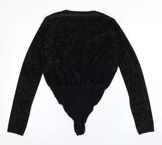 Missguided Womens Black  Polyester Bodysuit One-Piece Size 10  Snap