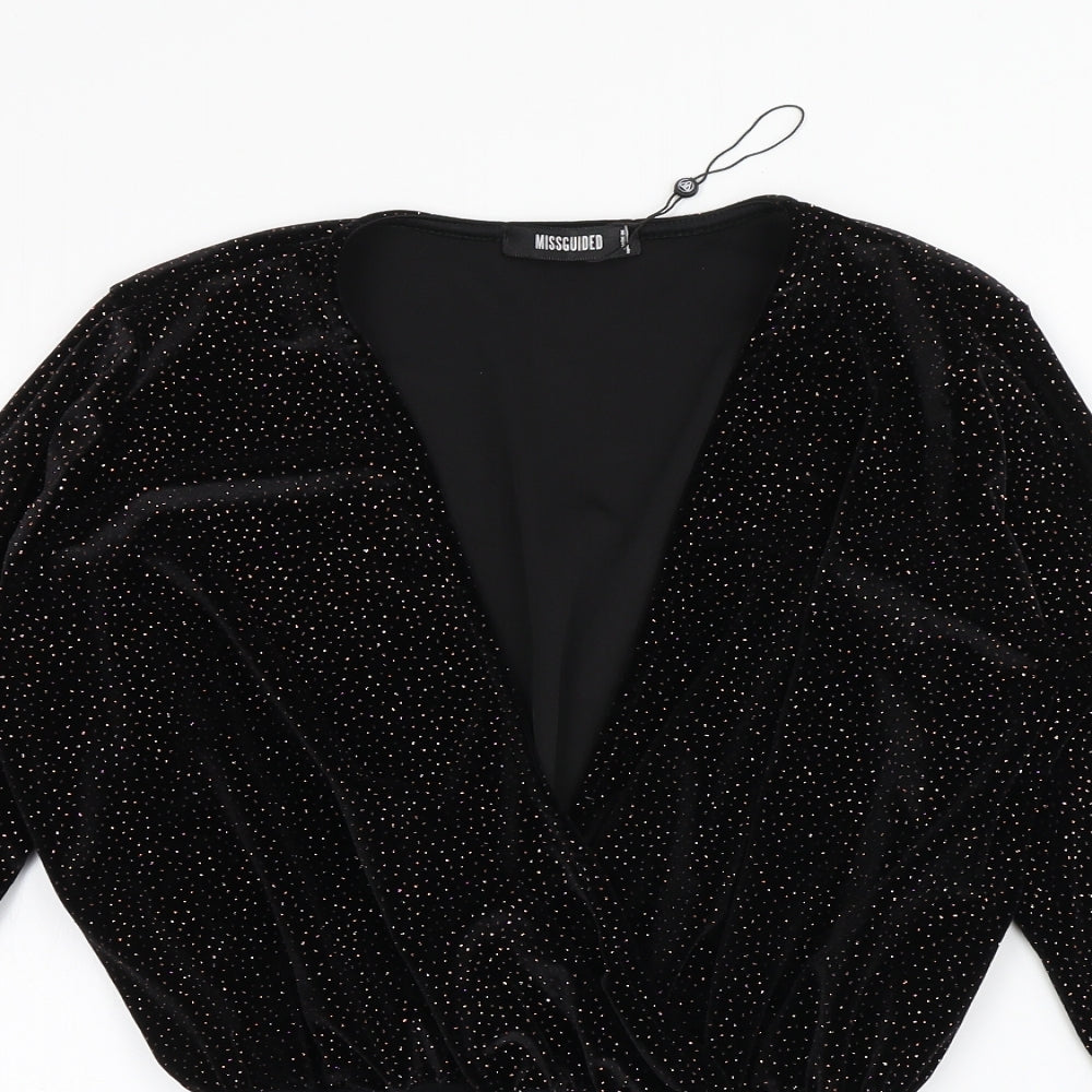 Missguided Womens Black  Polyester Bodysuit One-Piece Size 10  Snap