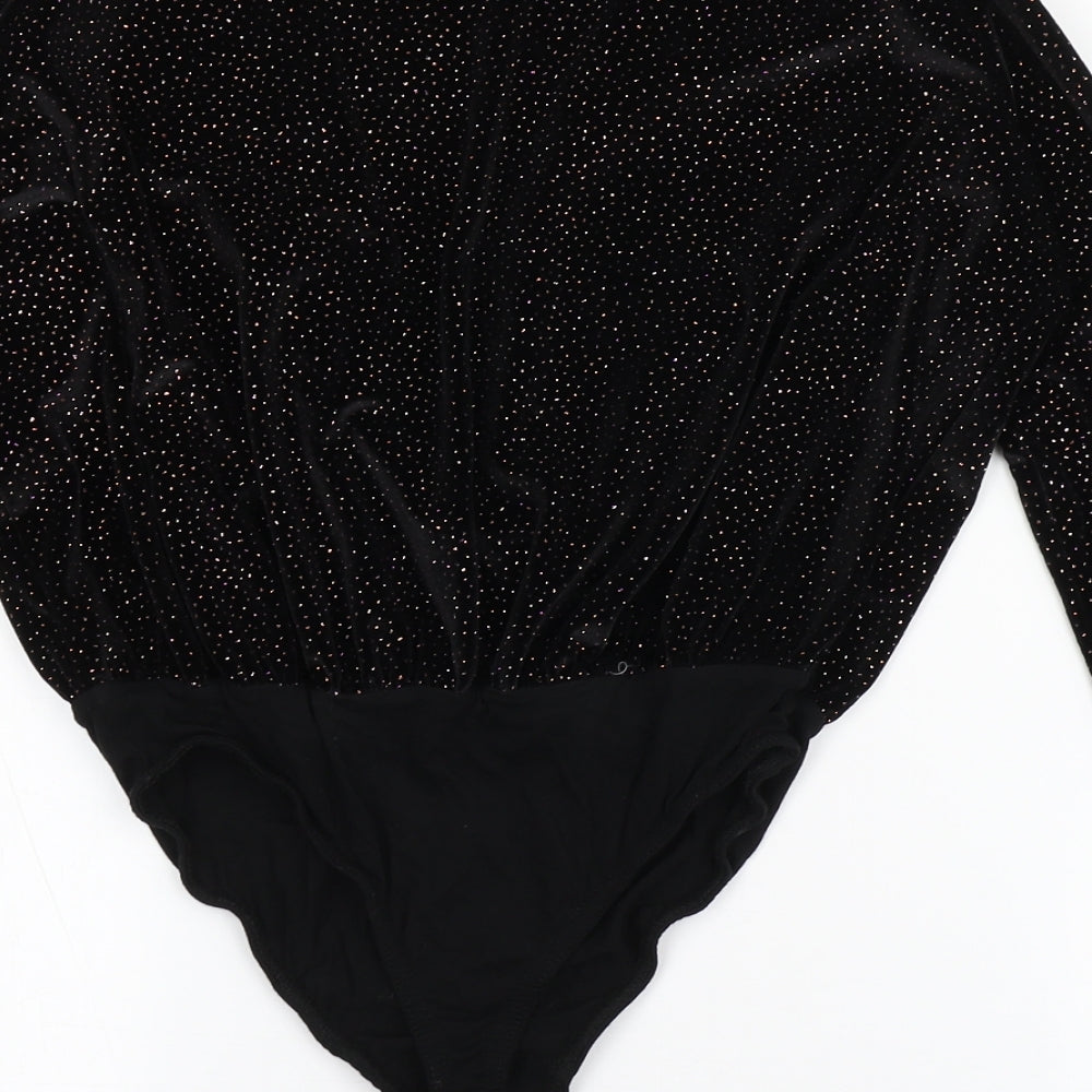 Missguided Womens Black  Polyester Bodysuit One-Piece Size 10  Snap