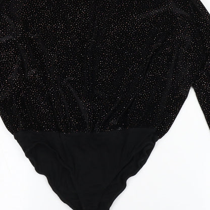 Missguided Womens Black  Polyester Bodysuit One-Piece Size 10  Snap