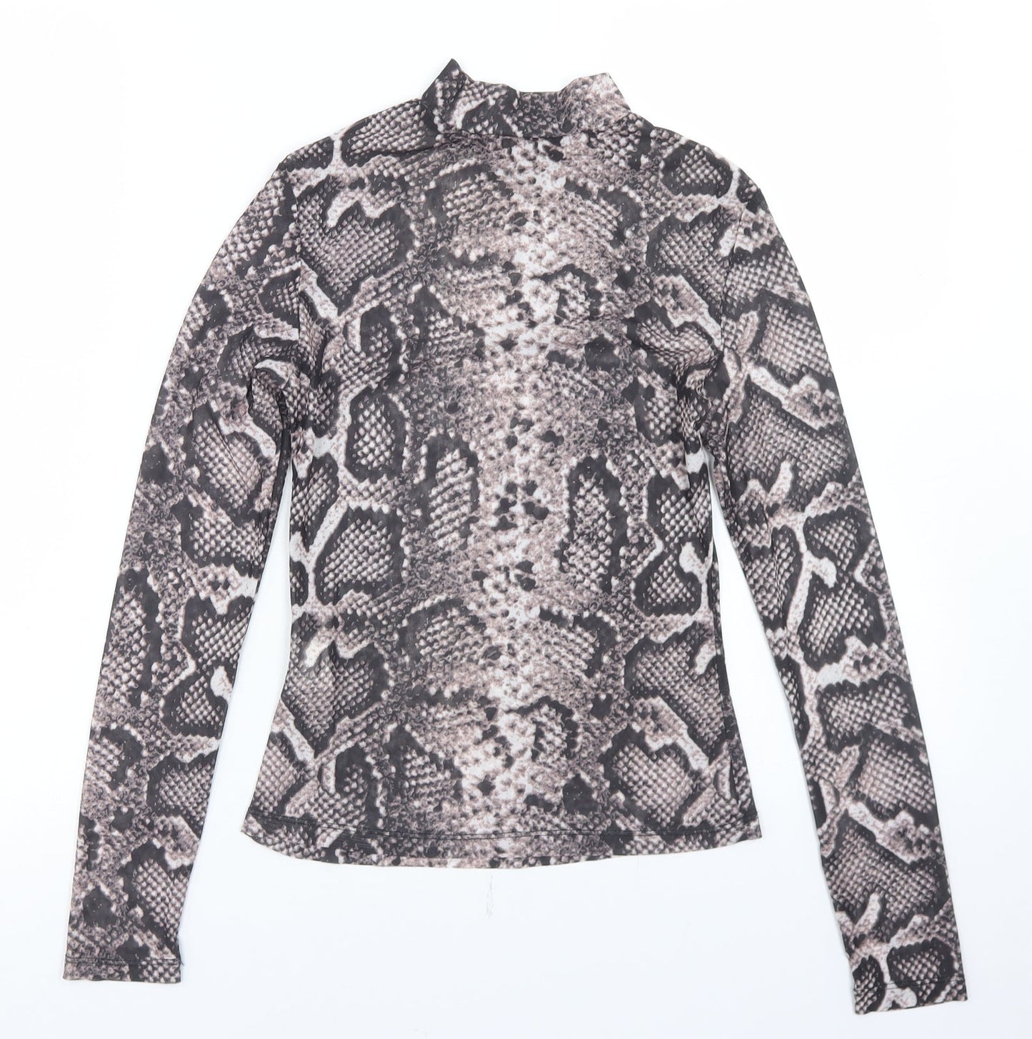 SheIn Womens Brown Animal Print Polyester Basic T-Shirt Size XS Mock Neck