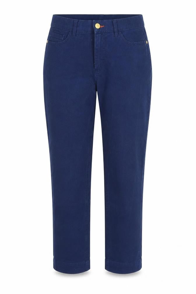 Front view of RWL women’s blue cotton straight jeans, size UK 30, in, 25-inch leg regular button