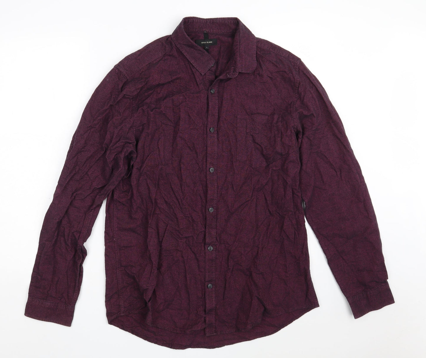 River Island Mens Purple  Cotton  Button-Up Size L Collared Button