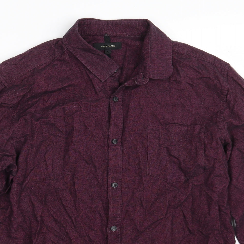 River Island Mens Purple  Cotton  Button-Up Size L Collared Button