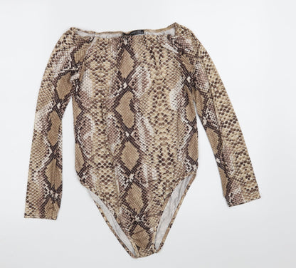 I SAW IT FIRST Womens Brown Animal Print Polyester Bodysuit One-Piece Size 10