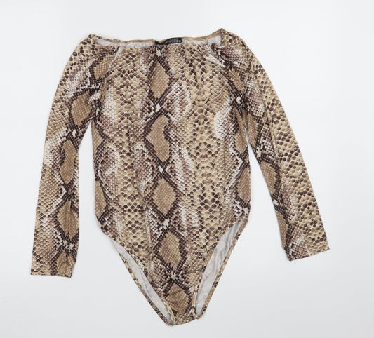 I SAW IT FIRST Womens Brown Animal Print Polyester Bodysuit One-Piece Size 10