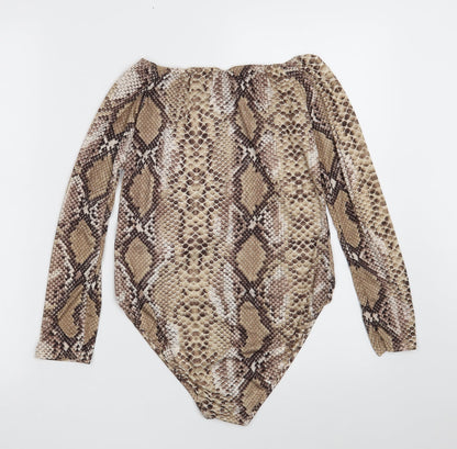 I SAW IT FIRST Womens Brown Animal Print Polyester Bodysuit One-Piece Size 10