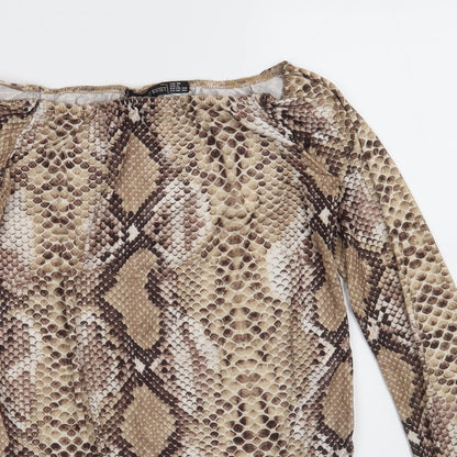 I SAW IT FIRST Womens Brown Animal Print Polyester Bodysuit One-Piece Size 10