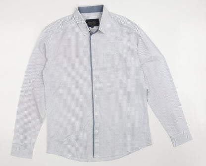 Retro Fire Mens White Geometric Polyester  Button-Up Size L Collared Button