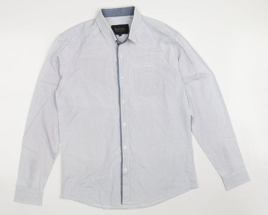 Retro Fire Mens White Geometric Polyester  Button-Up Size L Collared Button