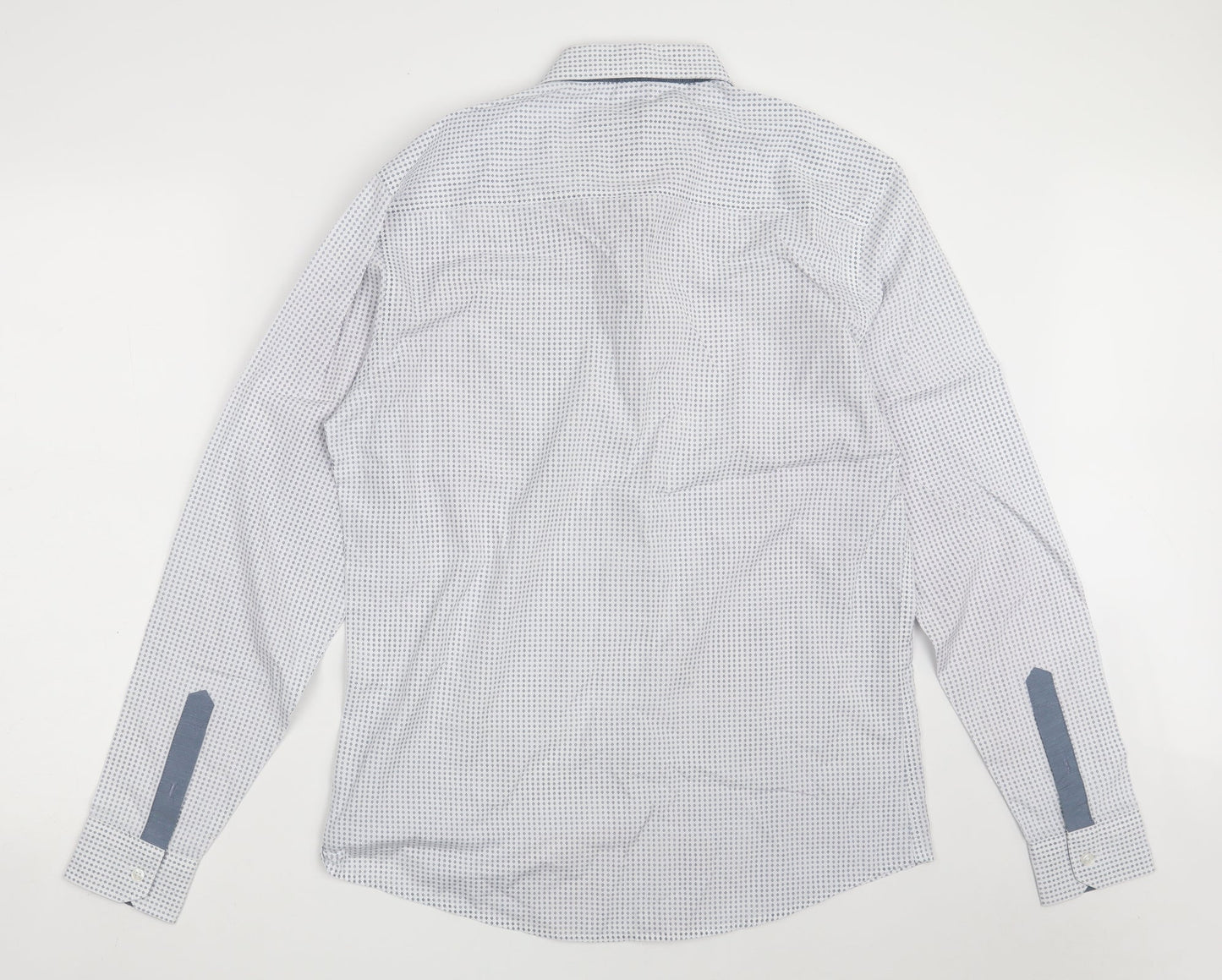 Retro Fire Mens White Geometric Polyester  Button-Up Size L Collared Button