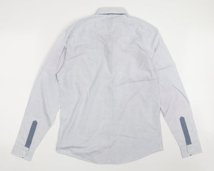 Retro Fire Mens White Geometric Polyester  Button-Up Size L Collared Button