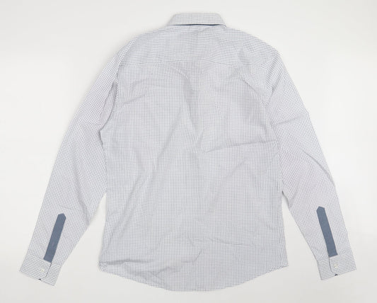 Retro Fire Mens White Geometric Polyester  Button-Up Size L Collared Button