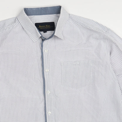 Retro Fire Mens White Geometric Polyester  Button-Up Size L Collared Button