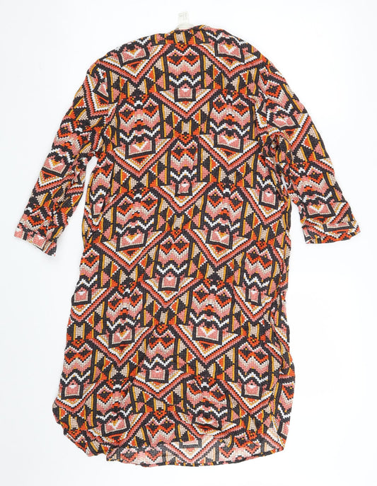 H&M Womens Multicoloured Geometric Viscose A-Line  Size 10  Scoop Neck Button