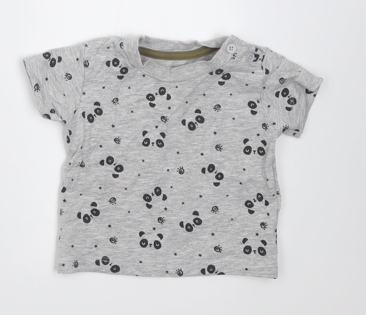 Additional front view of Matalan boys’ grey geometric cotton basic t-shirt, size 0-3, months crew neck pullover