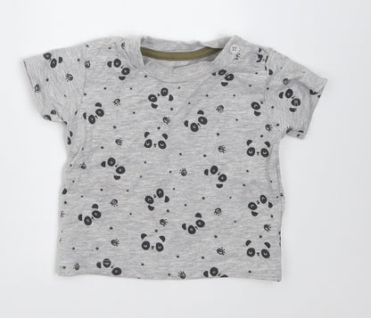 Additional front view of Matalan boys’ grey geometric cotton basic t-shirt, size 0-3, months crew neck pullover