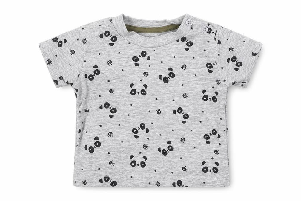 Front view of Matalan boys’ grey geometric cotton basic t-shirt, size 0-3, months crew neck pullover