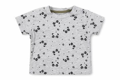 Front view of Matalan boys’ grey geometric cotton basic t-shirt, size 0-3, months crew neck pullover