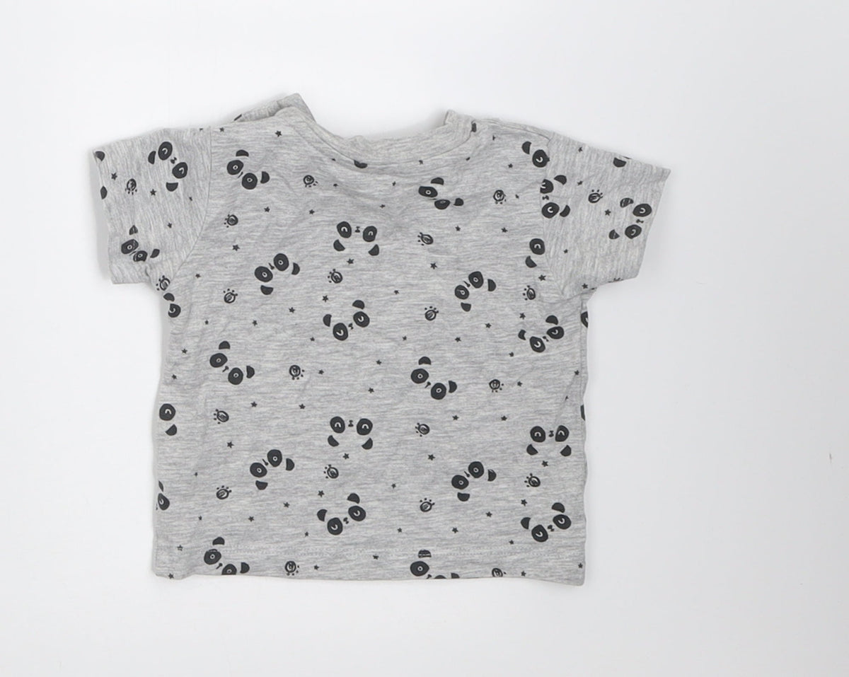 Back view of Matalan boys’ grey geometric cotton basic t-shirt, size 0-3, months crew neck pullover