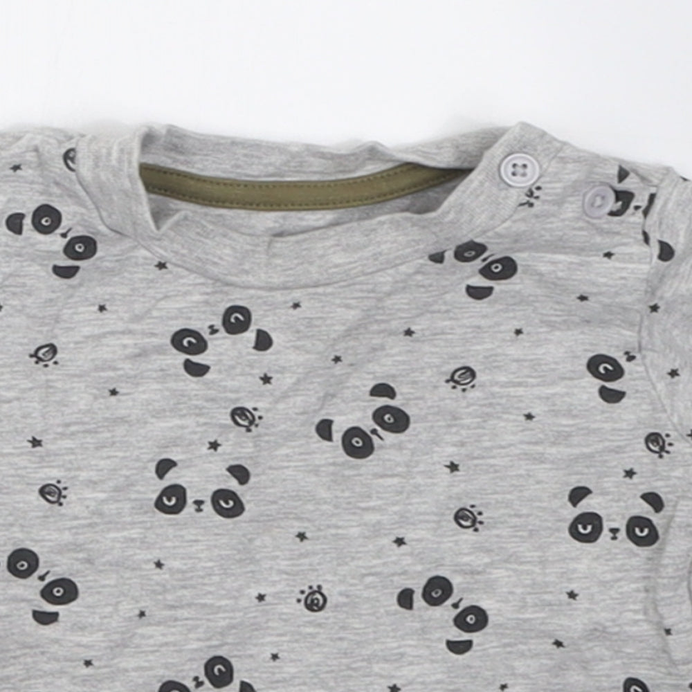 Close-up detail of Matalan boys’ grey geometric cotton basic t-shirt, size 0-3, months crew neck pullover