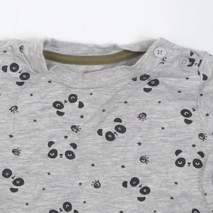 Close-up detail of Matalan boys’ grey geometric cotton basic t-shirt, size 0-3, months crew neck pullover