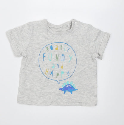 TU Boys Grey  Cotton Basic T-Shirt Size 0-3 Months Crew Neck Button - roarly funny and happy
