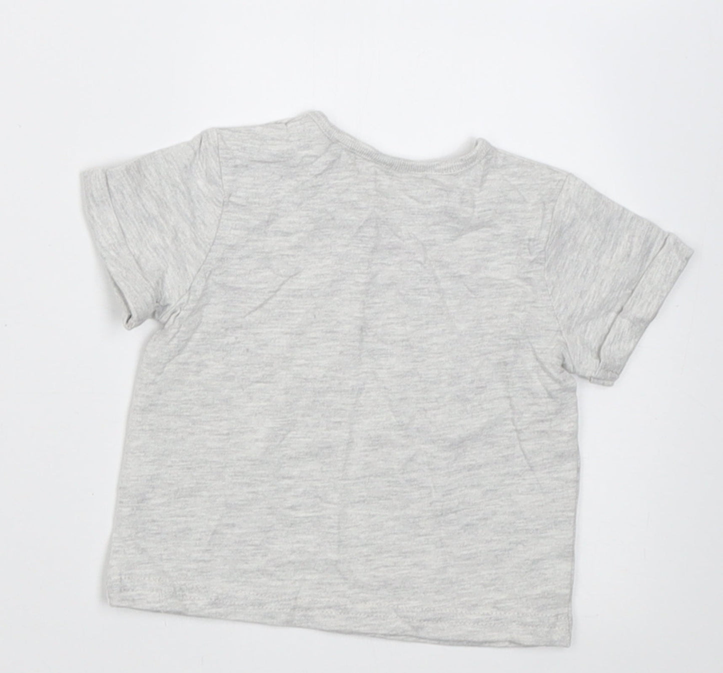 TU Boys Grey  Cotton Basic T-Shirt Size 0-3 Months Crew Neck Button - roarly funny and happy