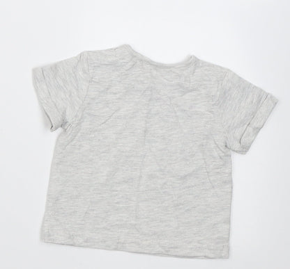 TU Boys Grey  Cotton Basic T-Shirt Size 0-3 Months Crew Neck Button - roarly funny and happy